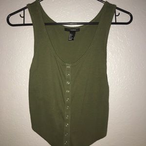 Green button up crop top